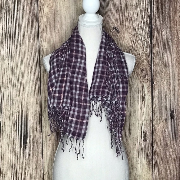 PURPLE PINK FRINGE SQUARE SCARF - Picture 5 of 5
